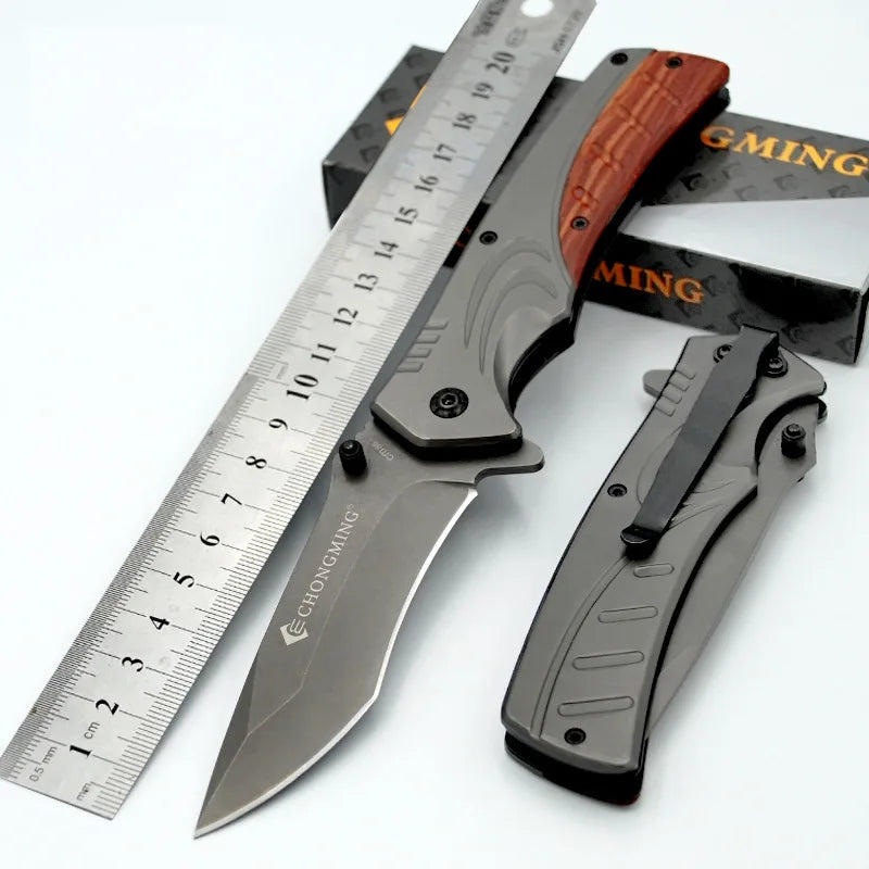 Folding Tactical Camping Knife: 7CR17Mov Steel Blade & Rosewood Handle