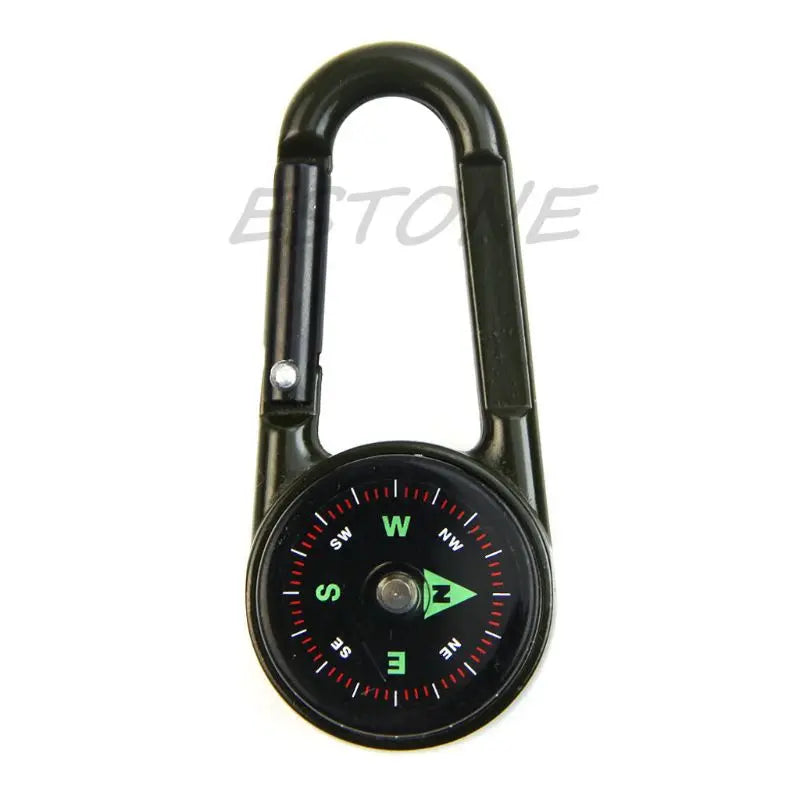 Hiking Metal Carabiner Mini Compass Thermometer Keychain