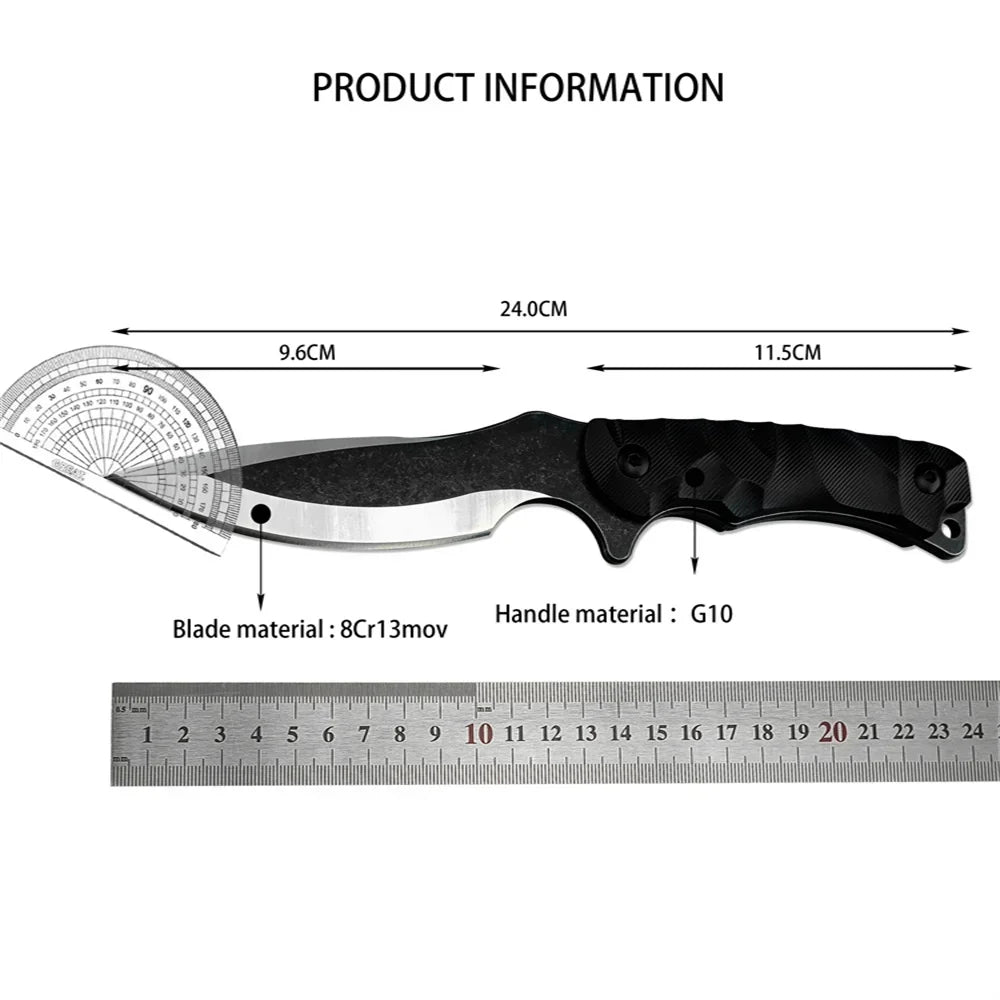 Tactical Self-Defense Fixed Knife: 8Cr13Mov Blade, G10 Handle