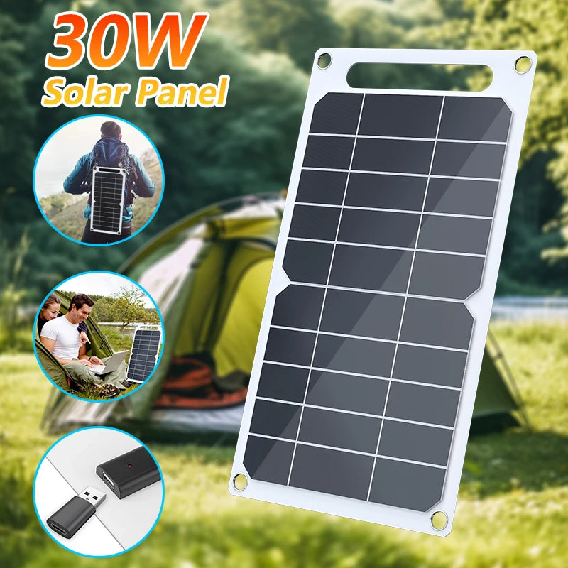 30W Solar Panel USB5V Solar Charging Battery Charger System Kit for Mobile Phone Power Bank