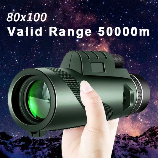 80x100 HD Zoom Monocular Telescope: Portable Binoculars for Hunting and Camping