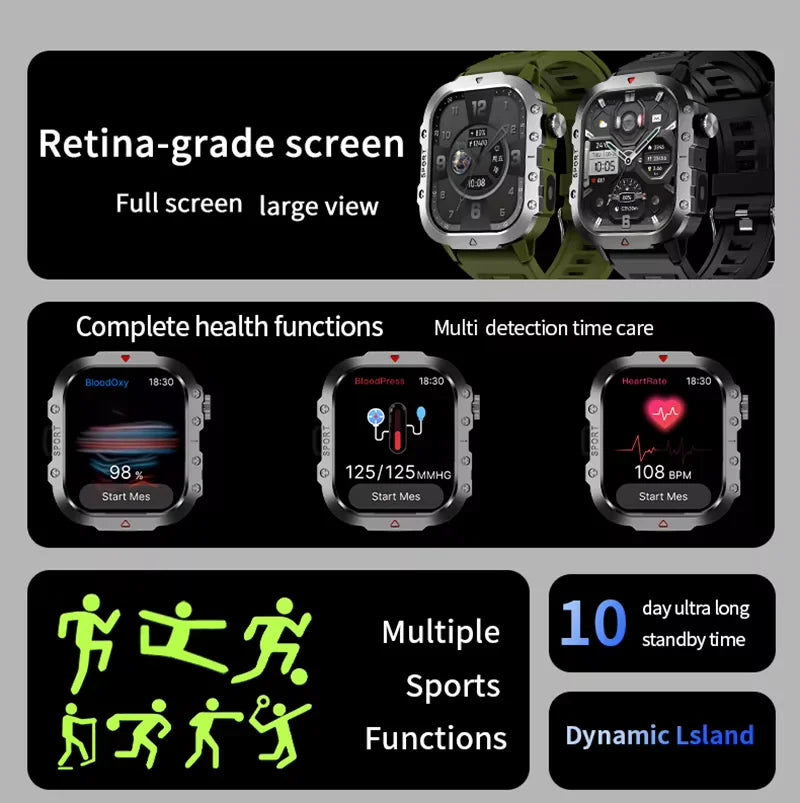 LAXASFIT Outdoor Smartwatch – Bluetooth & LED Flashlight