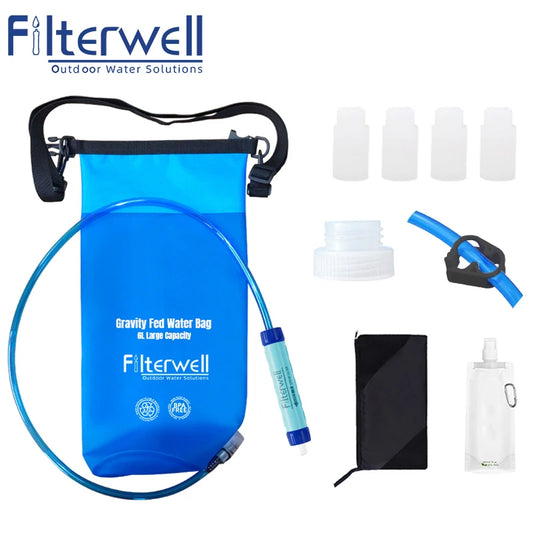 Emergency Gravity Fed Water Bag with Filter Straw