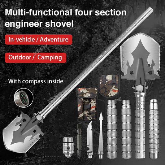 Versatile and Compact: Multifunctional Outdoor Shovel with 4-Section Pipe Fishing Folding Design