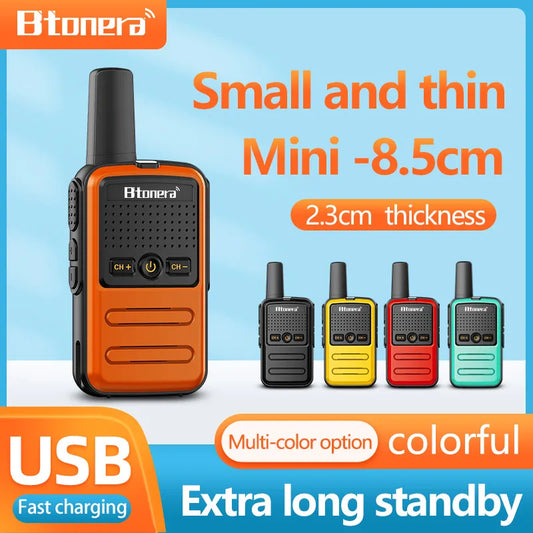 Btoera 2 Pcs Mini Walkie Talkie PMR 446 Portable Two-Way Radio 5W 16CH UHF 400-470MHz