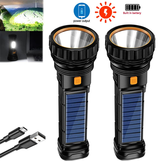 1-2Set USB Solar Rechargeable Led Flashlight