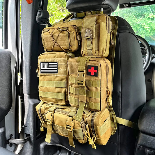 Tactical Molle Car Seat Back Organizer with 5 Pouches